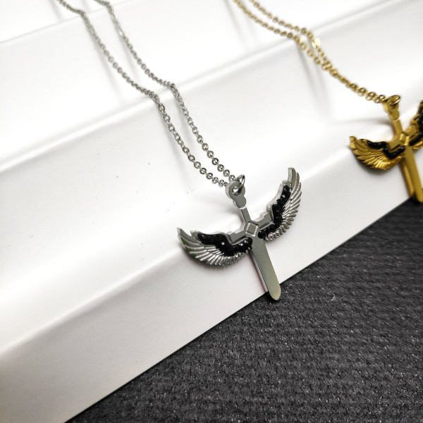 Подвеска "Крылья ангела с мечом" / Кулон на цепочке / Украшение женское на шею